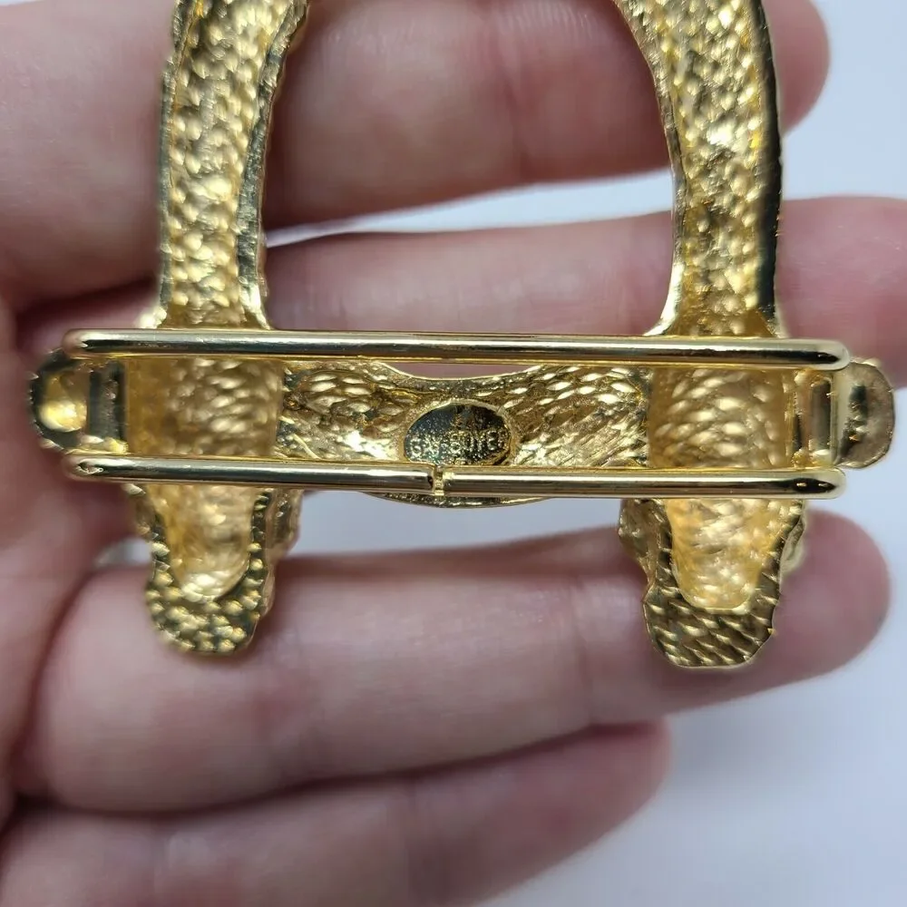 Vintage Dragon Head Two Piece 80’s Gold-tone Belt Buckle Gay Boyer Signed Asian